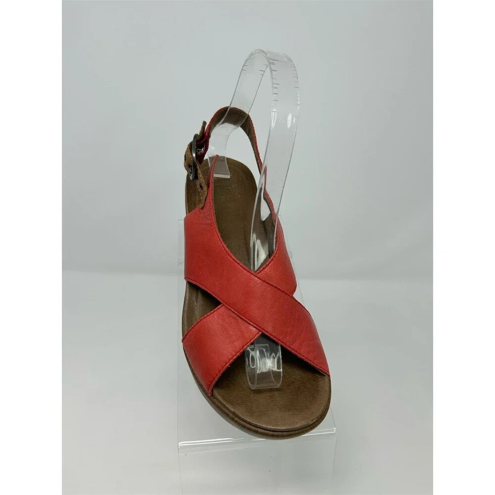 Dansko Two Tone Red Coral & Brown Slingback Wedge Sandals Crisscross Straps 36
